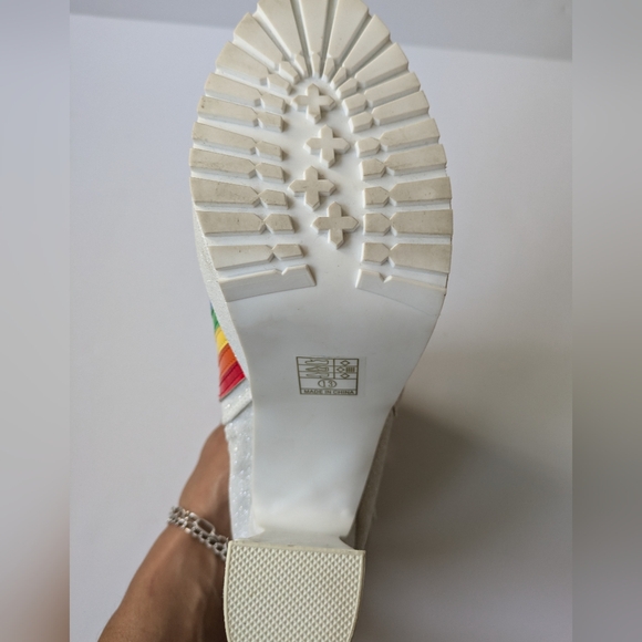 Ellie Rainbow White Glittered Chunky Heel Buckle and Zip Boot - Picture 7 of 8